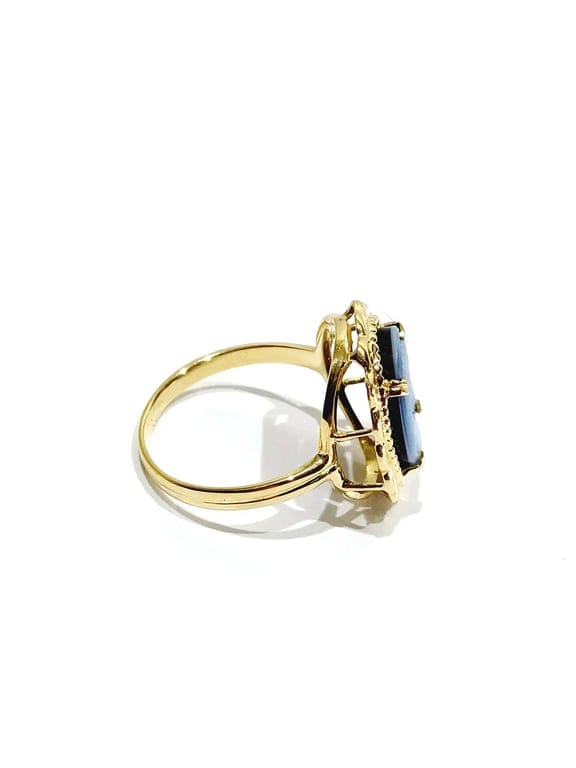 Yellow gold ring with cameo blue - Image 8