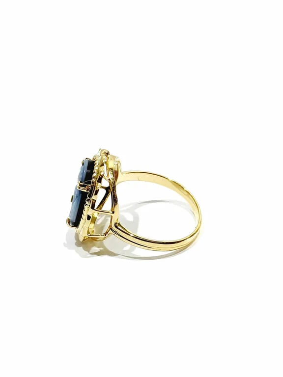 Yellow gold ring with cameo blue - Image 9