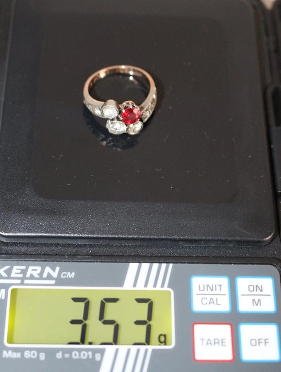 Old yellow gold ring, silver - Image 11