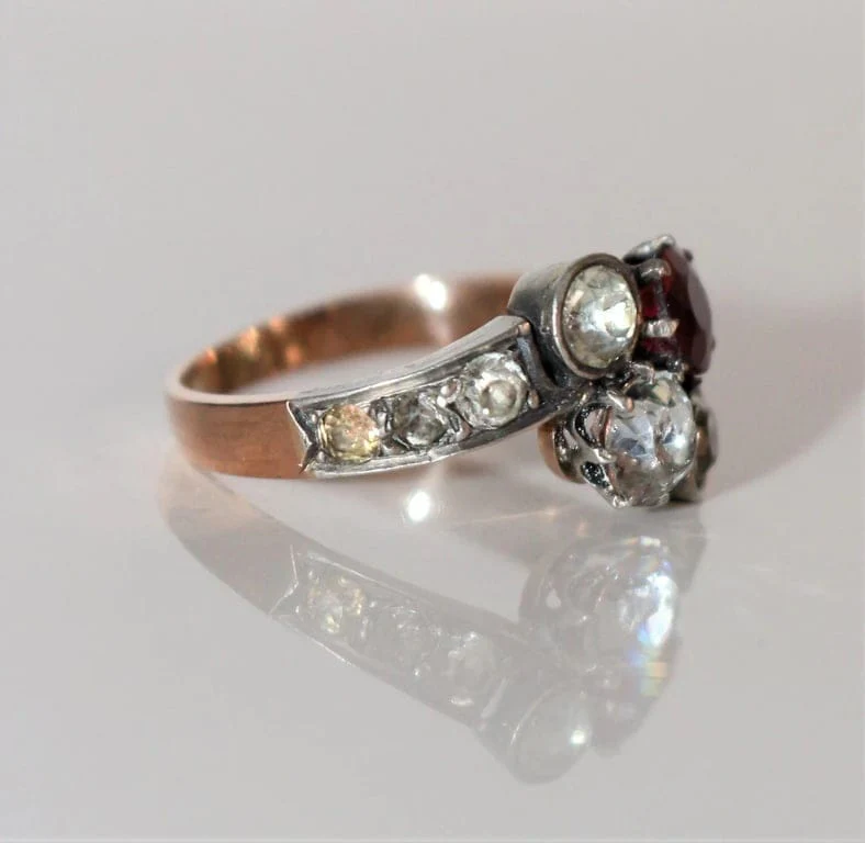 Old yellow gold ring, silver - Image 5