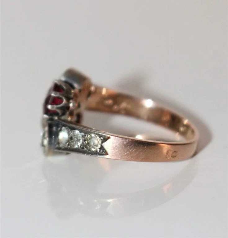 Old yellow gold ring, silver - Image 6