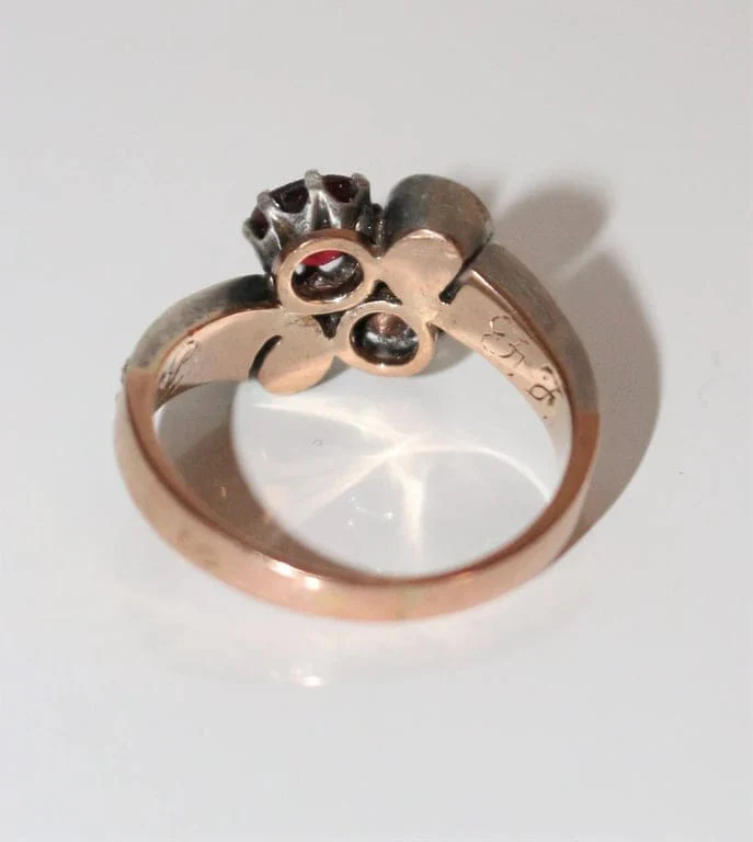 Old yellow gold ring, silver - Image 7