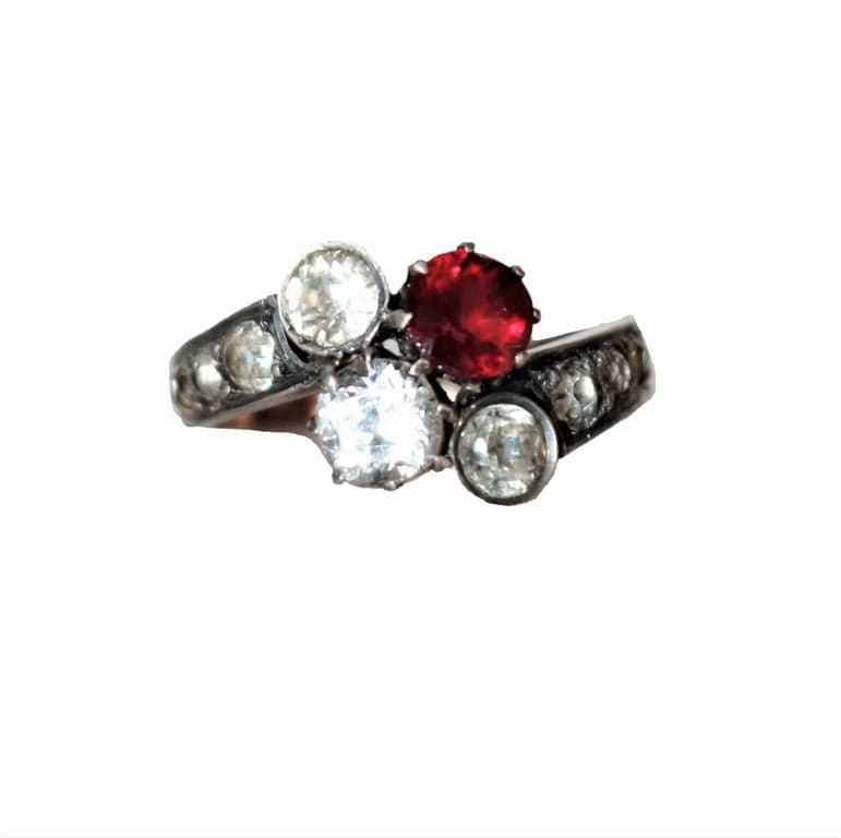 Old yellow gold ring, silver - Image 8