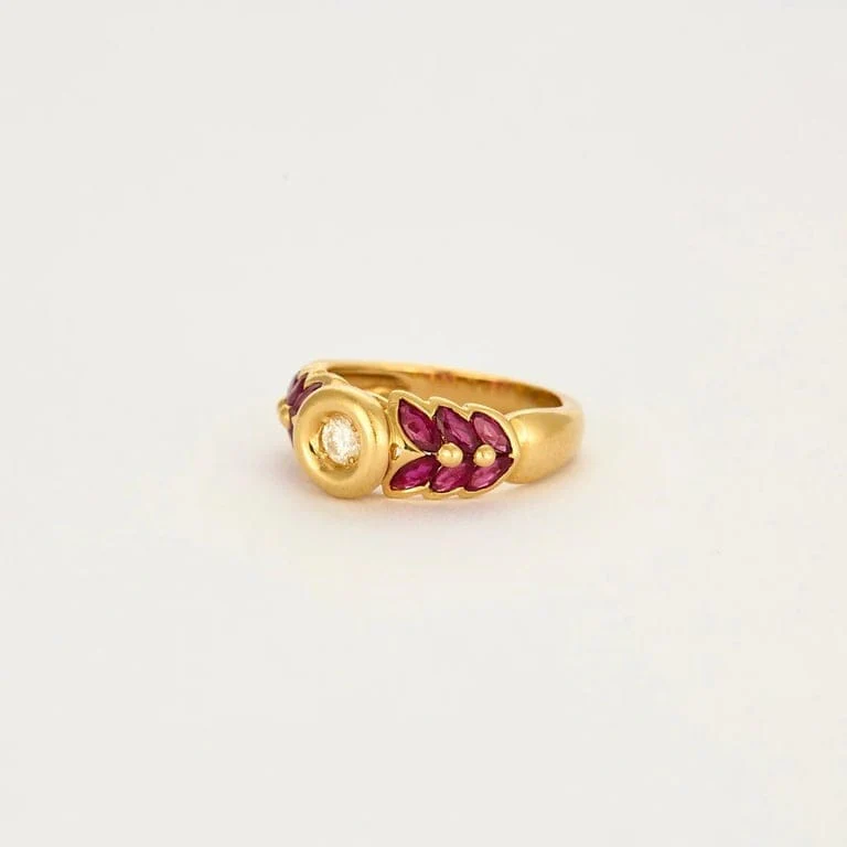 Yellow gold ring set with a diamond and ruby - Image 3