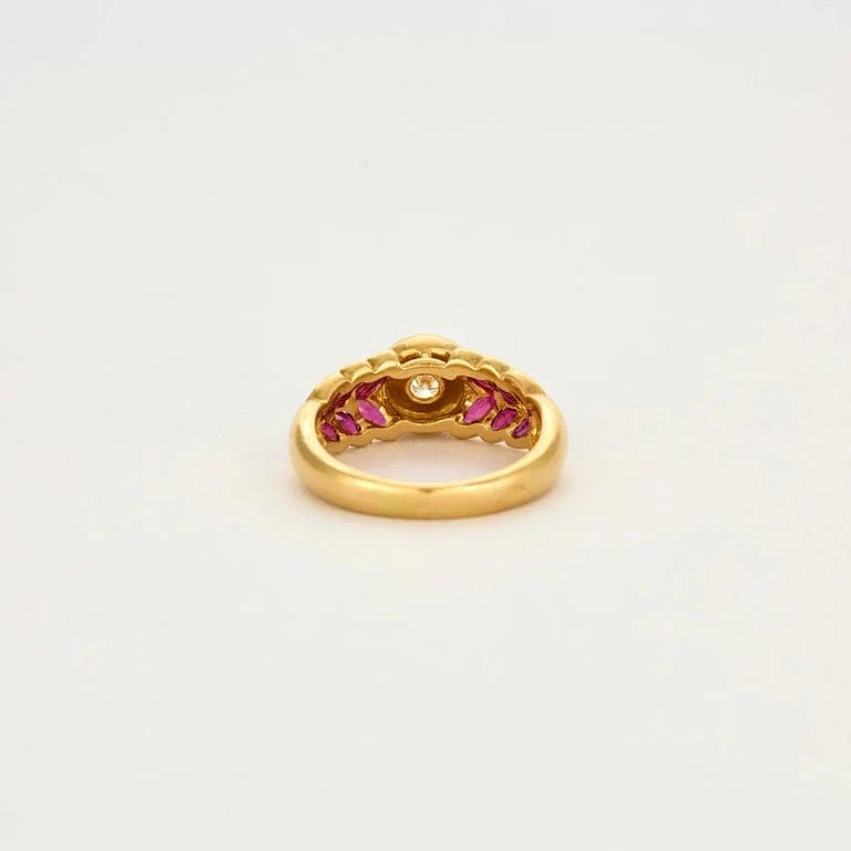 Yellow gold ring set with a diamond and ruby - Image 6