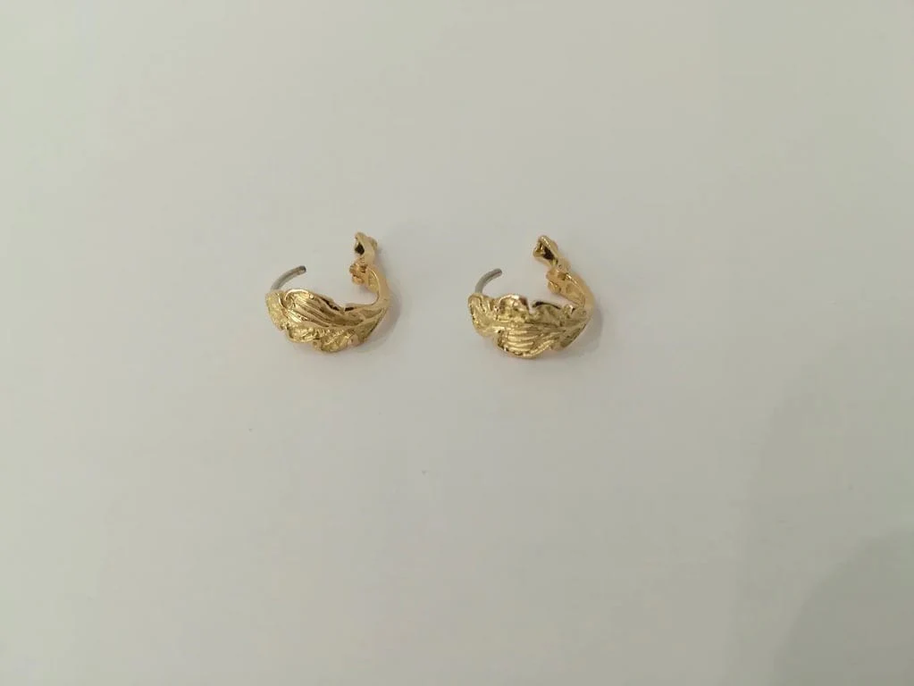 Yellow Gold Leaf Earrings - Image 2