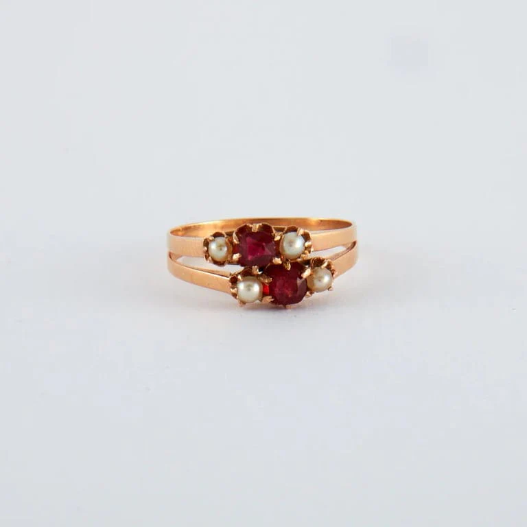 Old ring with red stone beads