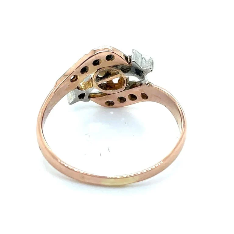 Old ring in two golds, Diamonds Pearl  - Image 3