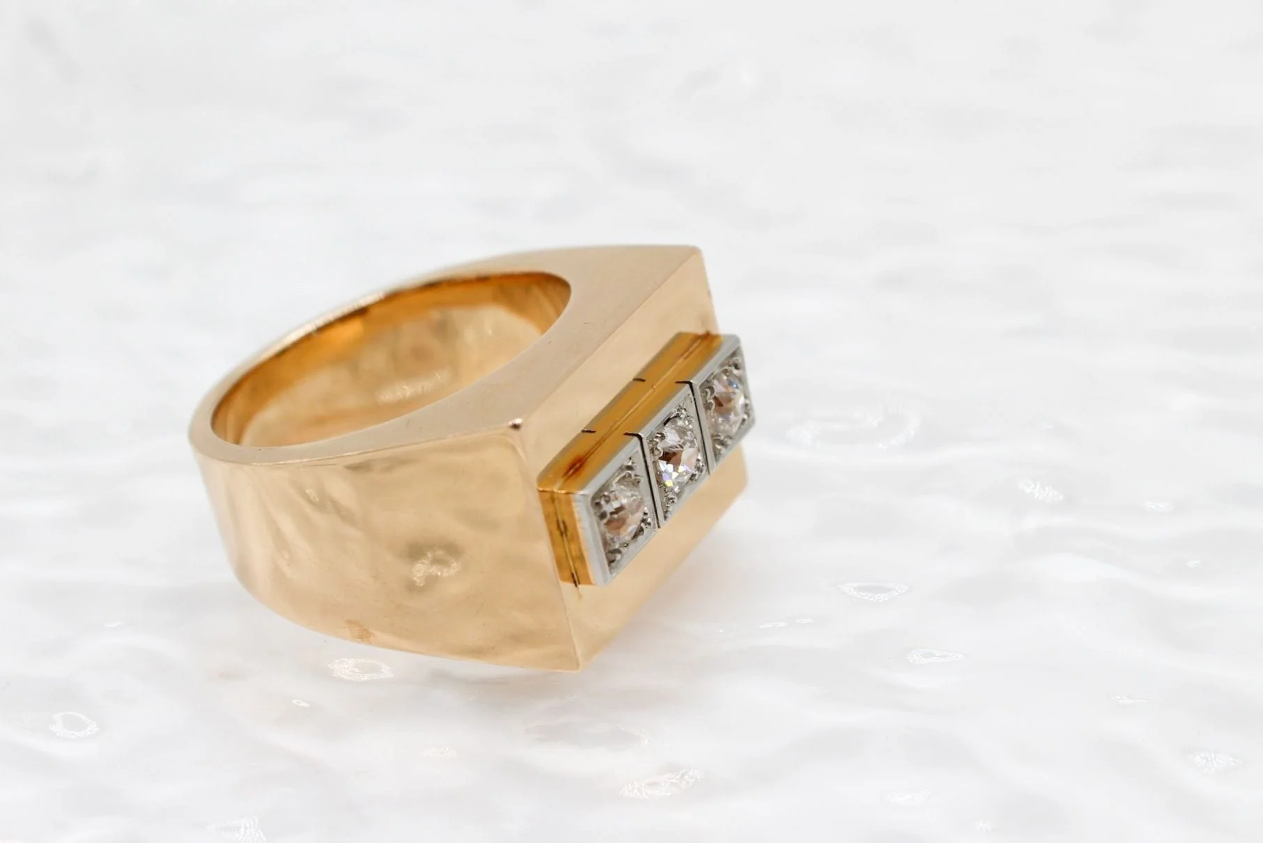 Signet ring yellow gold and diamond - c 1920  - Image 2