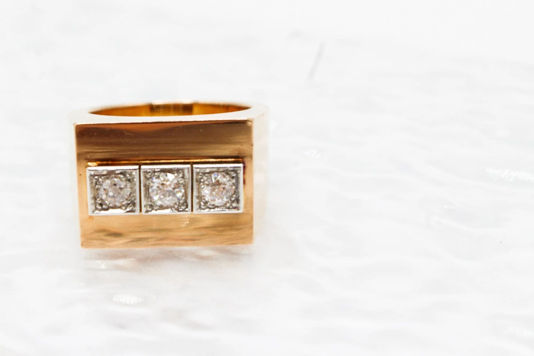 Signet ring yellow gold and diamond - c 1920  - Image 7