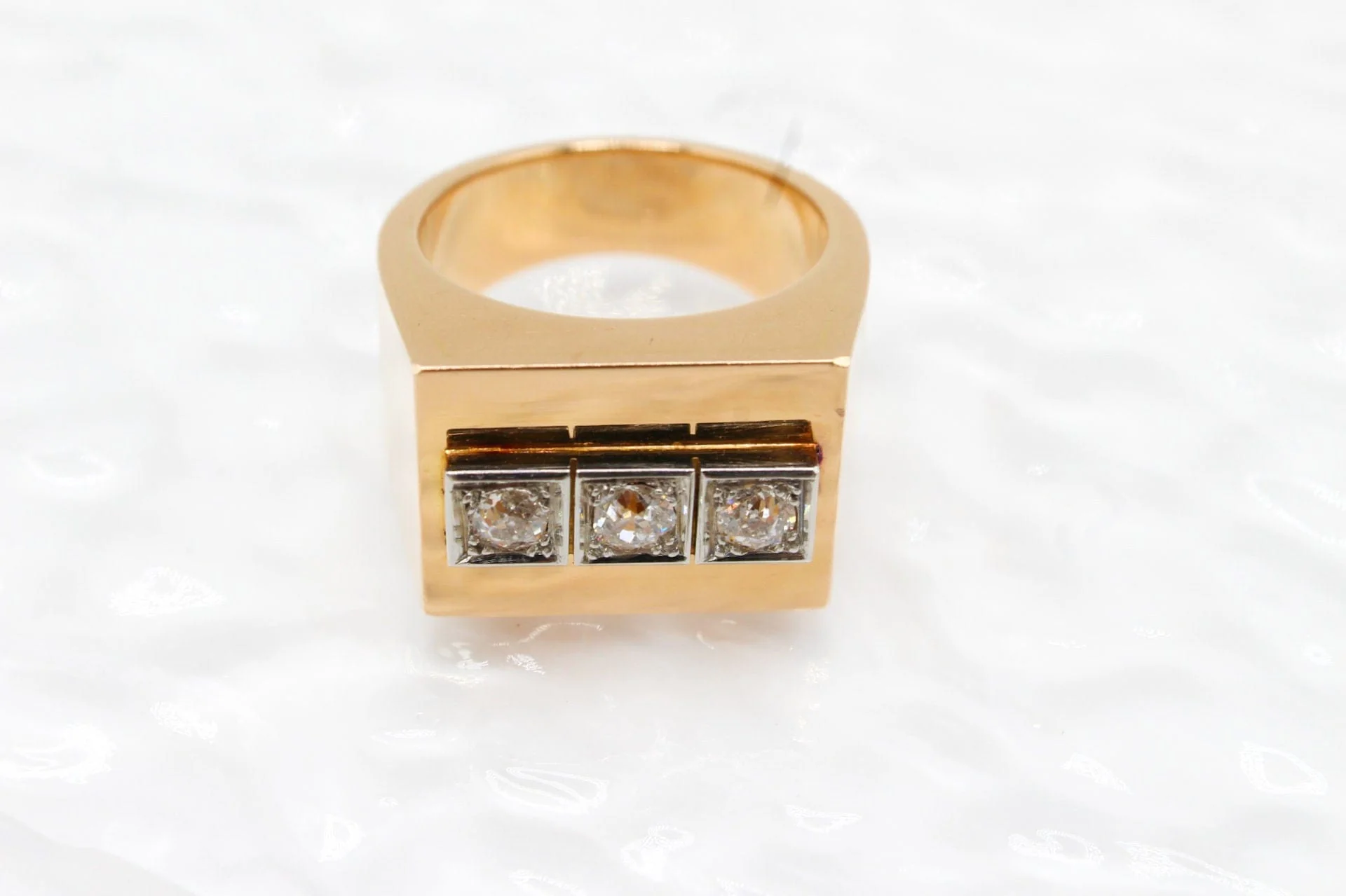 Signet ring yellow gold and diamond - c 1920  - Image 8