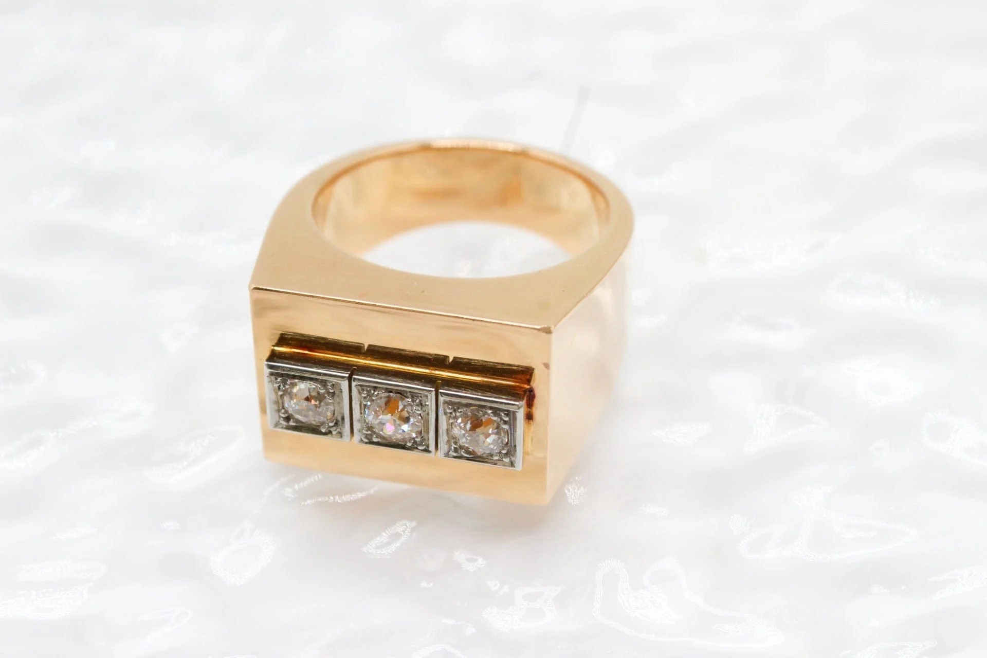 Signet ring yellow gold and diamond - c 1920  - Image 9