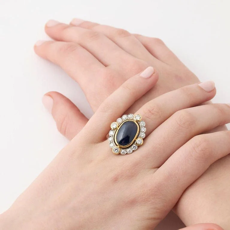Pompadour Sapphire Cabochon and Diamond Ring - Image 2