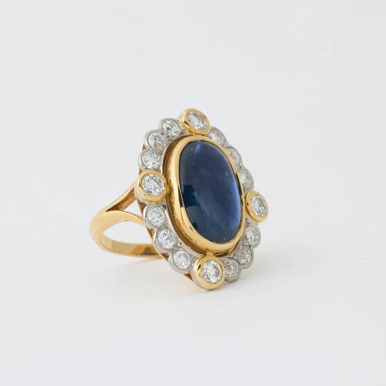 Pompadour Sapphire Cabochon and Diamond Ring - Image 6