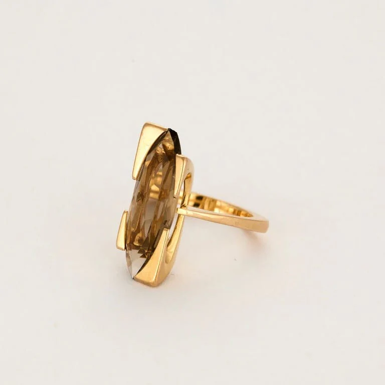 Ring Art Deco in yellow gold set with a smoky quartz - Image 3