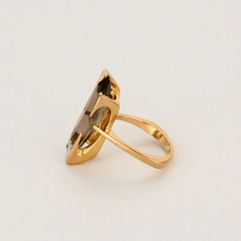 Ring Art Deco in yellow gold set with a smoky quartz - Image 6