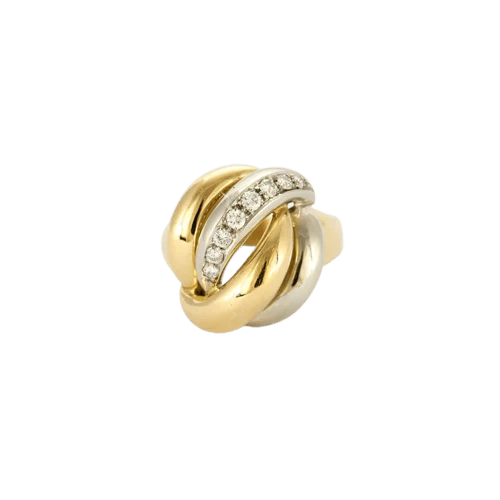 Yellow gold and white diamond ring