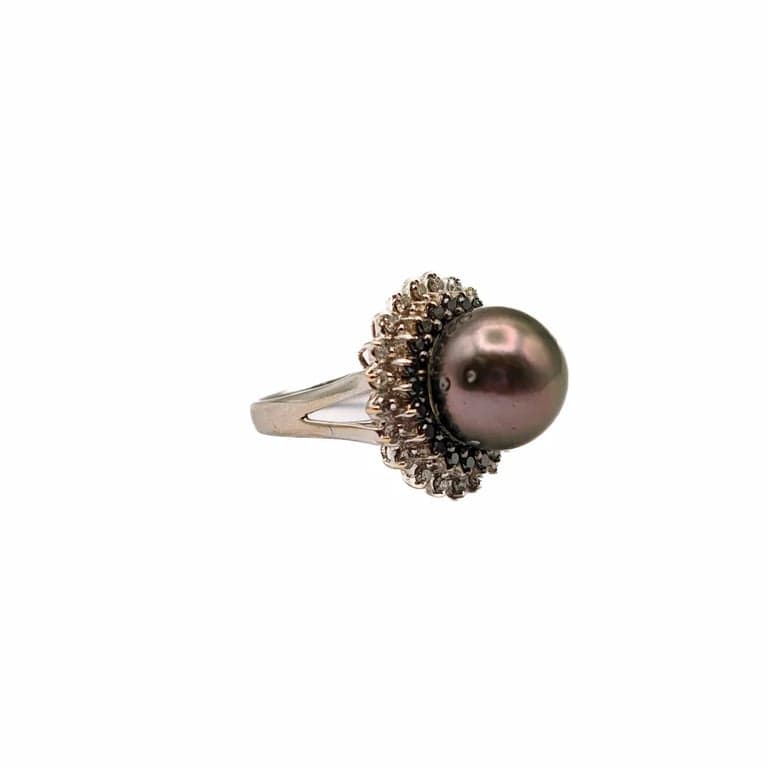 White gold, Grey Pearl and Diamond Ring  - Image 2