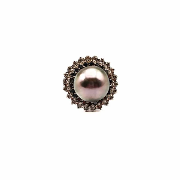 White gold, Grey Pearl and Diamond Ring  - Image 3