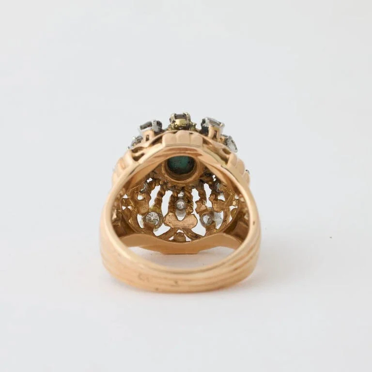 Retro Dome Ring Yellow Gold Turquoise Diamonds - Image 5