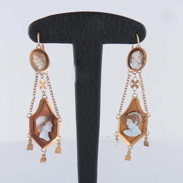 Earrings, yellow gold, cameo empire - Image 2