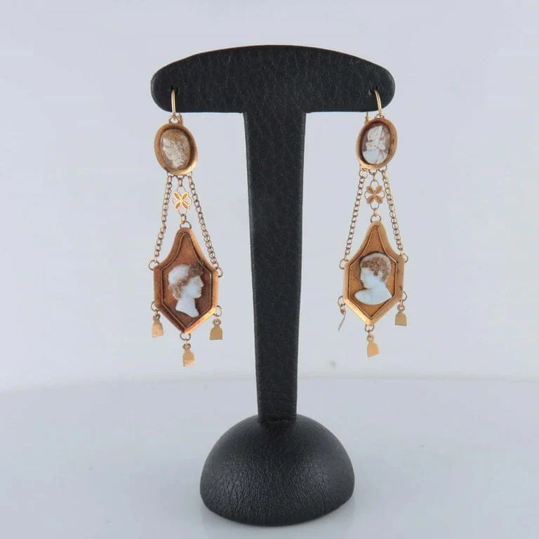 Earrings, yellow gold, cameo empire - Image 3