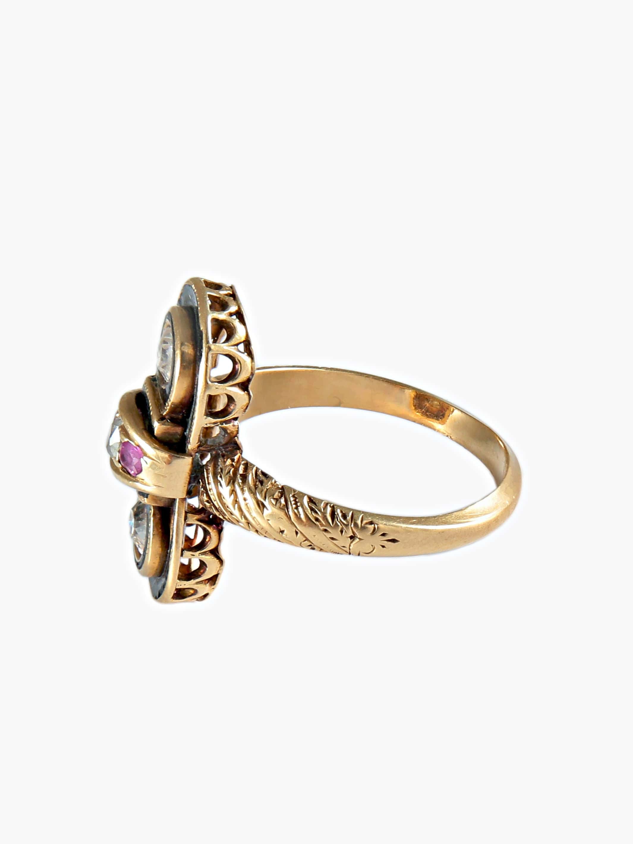 Gold Enamel Diamond Ring - Image 3