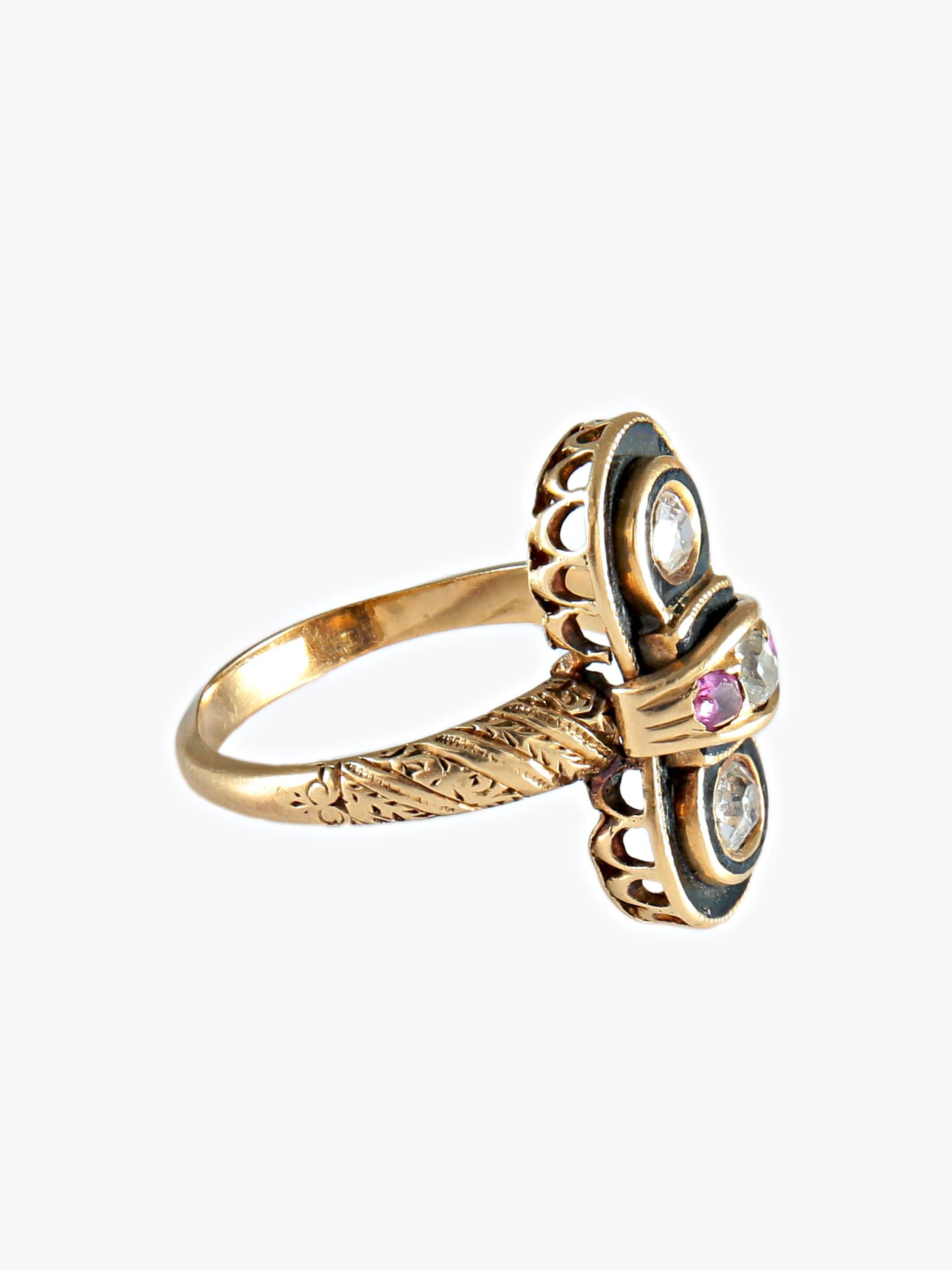 Gold Enamel Diamond Ring - Image 5