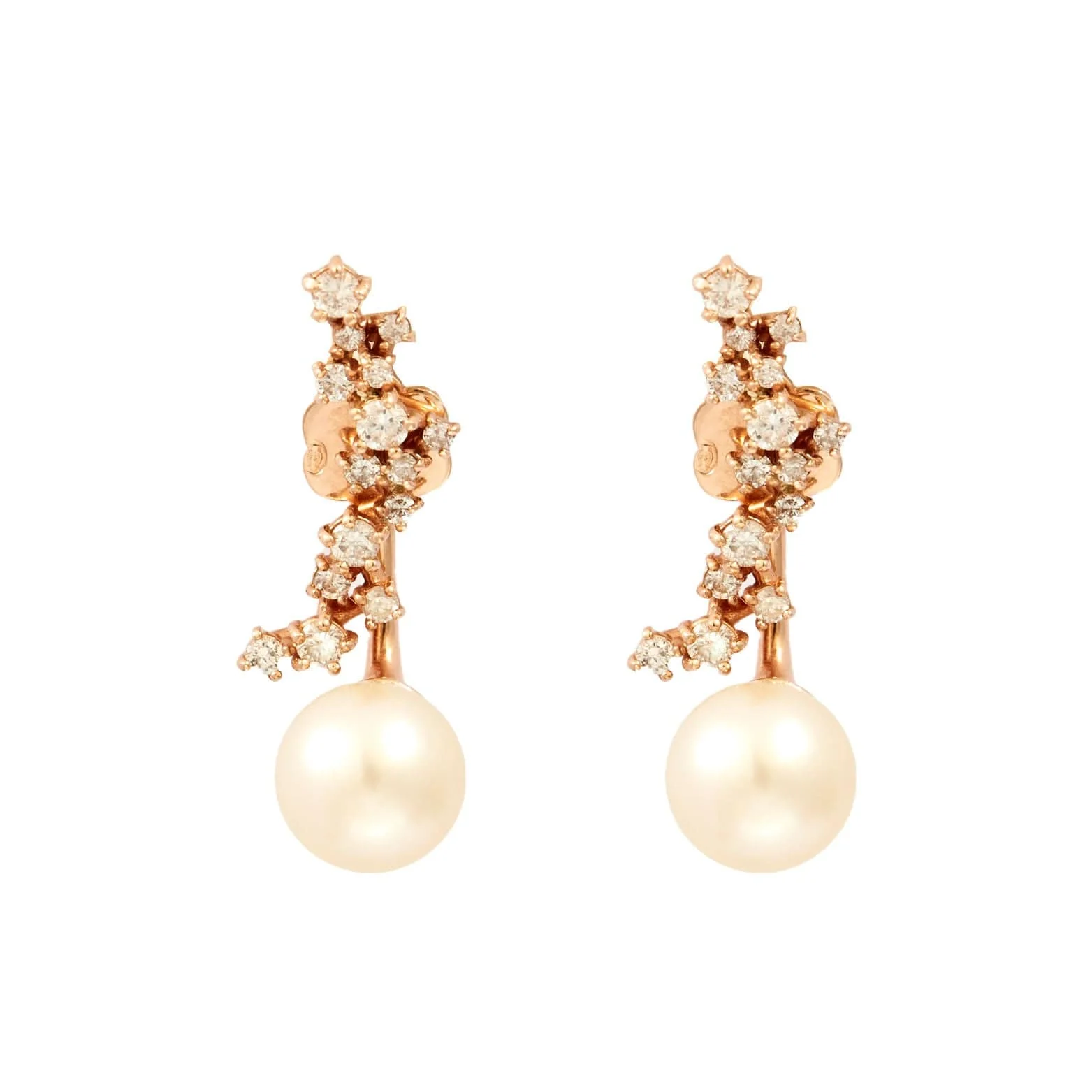 Rose gold diamond pearl earrings