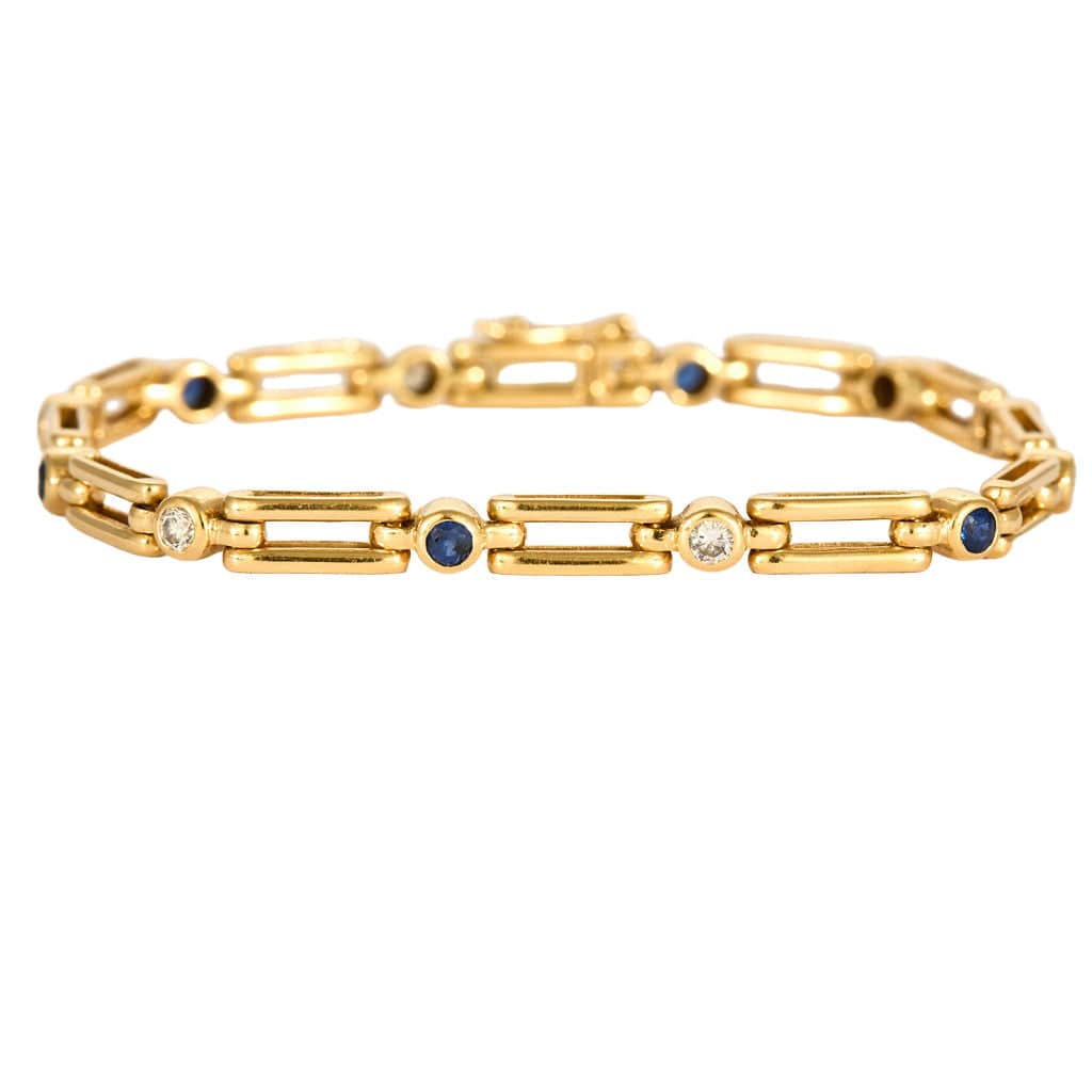 Yellow gold, diamond and sapphire bracelet