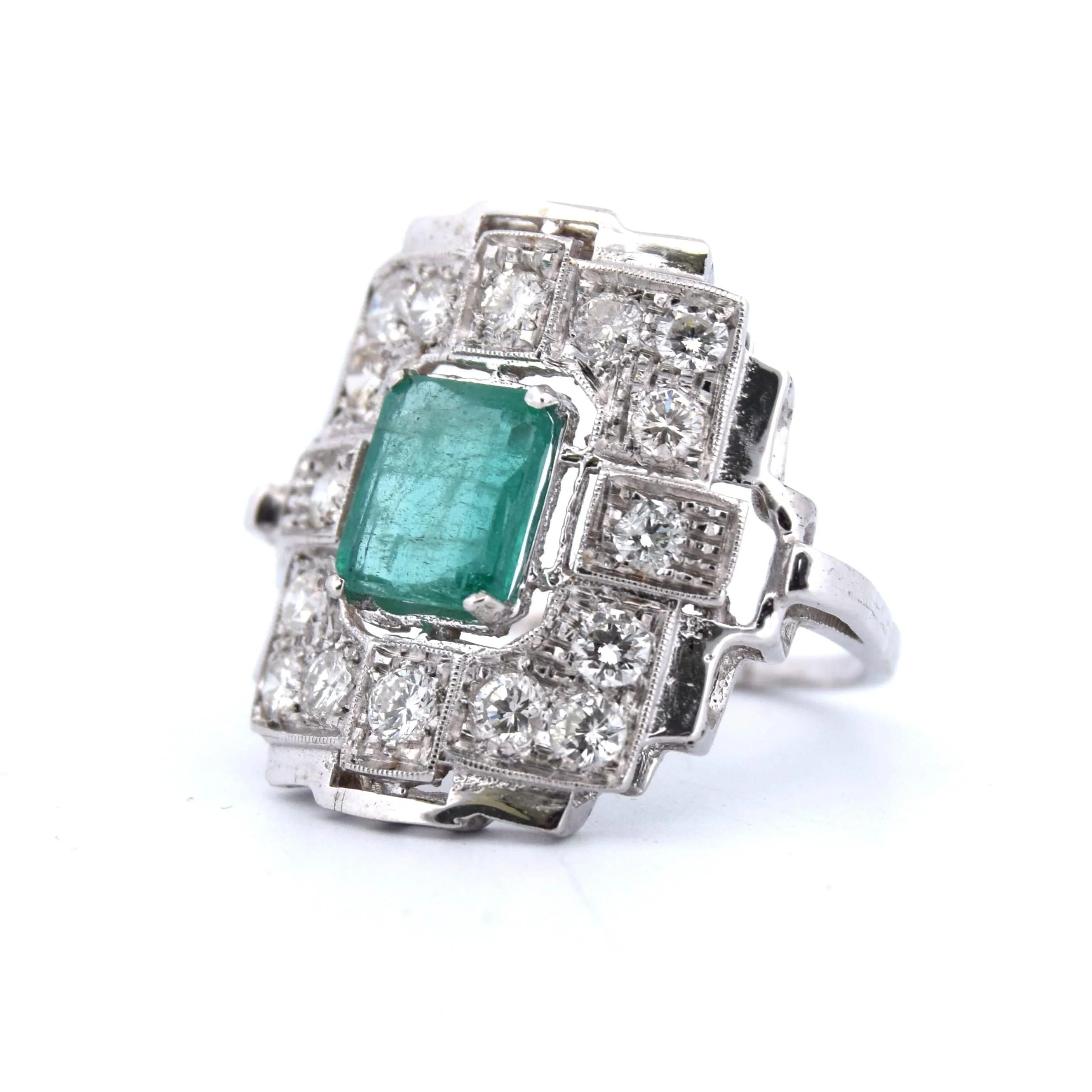 Ring Art Deco gold emerald diamonds - Image 4