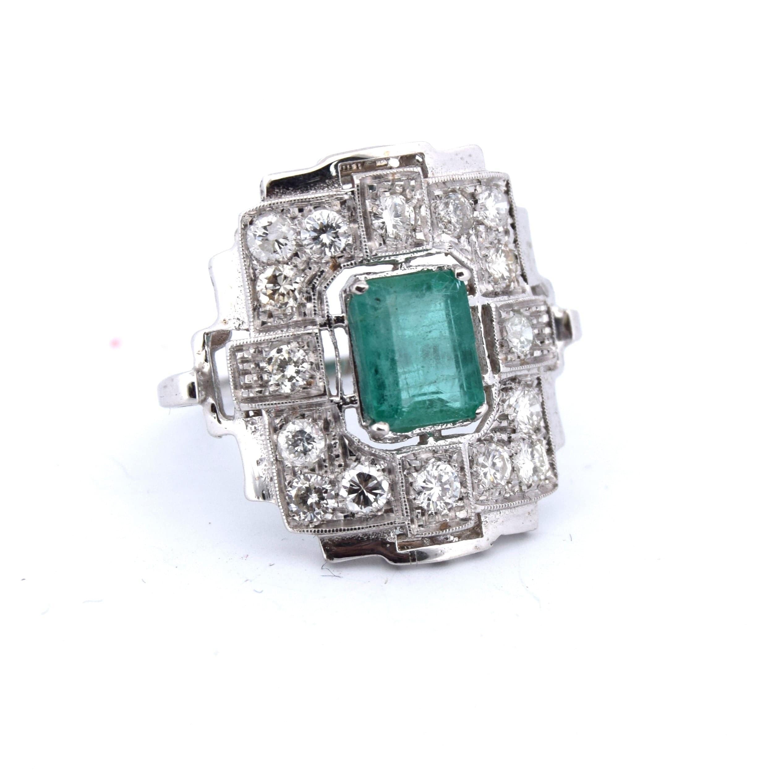 Ring Art Deco gold emerald diamonds - Image 7