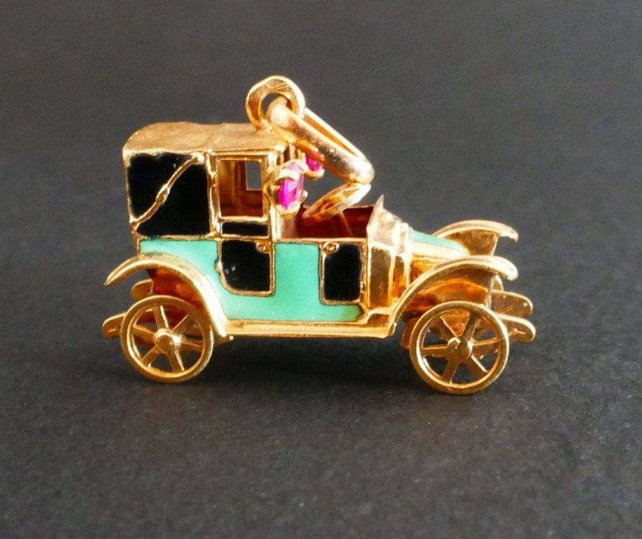 Enameled Car Charm Pendant, Gold - Image 2