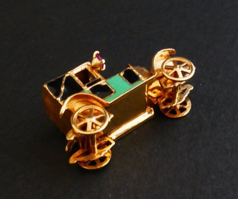 Enameled Car Charm Pendant, Gold - Image 6