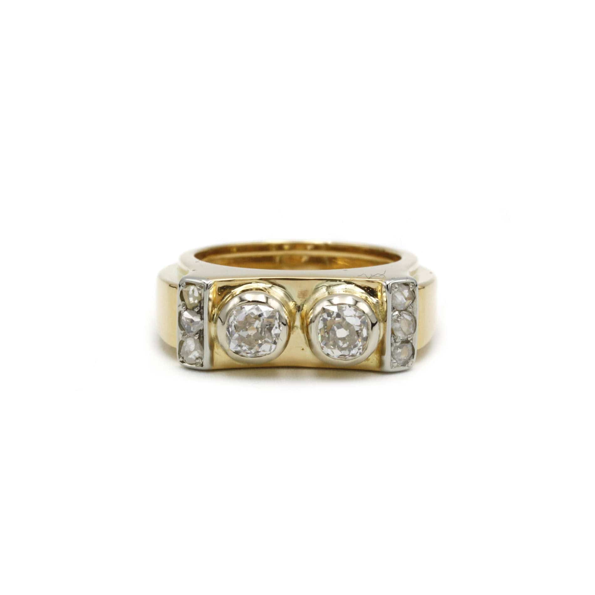 Yellow gold ring platinum & Diamonds