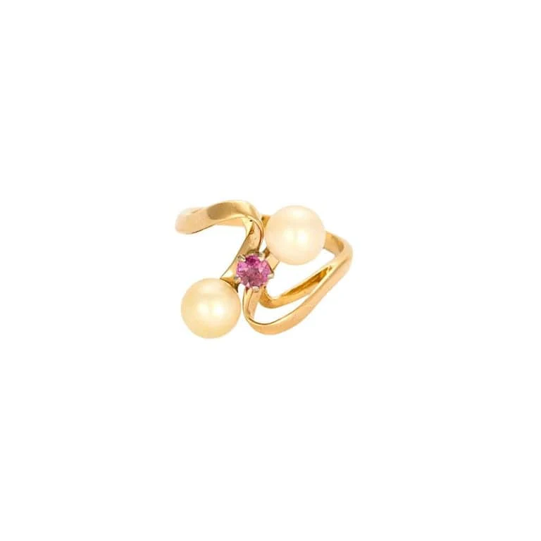 Ring Toi & Moi in yellow and white gold, set with a pink sapphire and cultured pearls