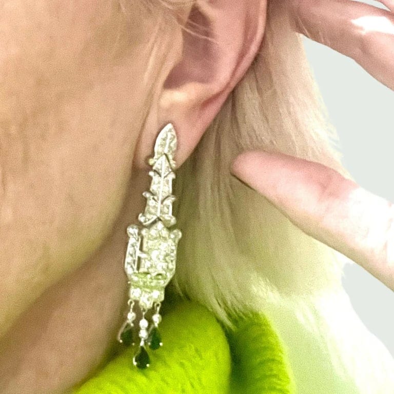 Stylish earrings Art Deco platinum Diamonds Sapphires - Image 2