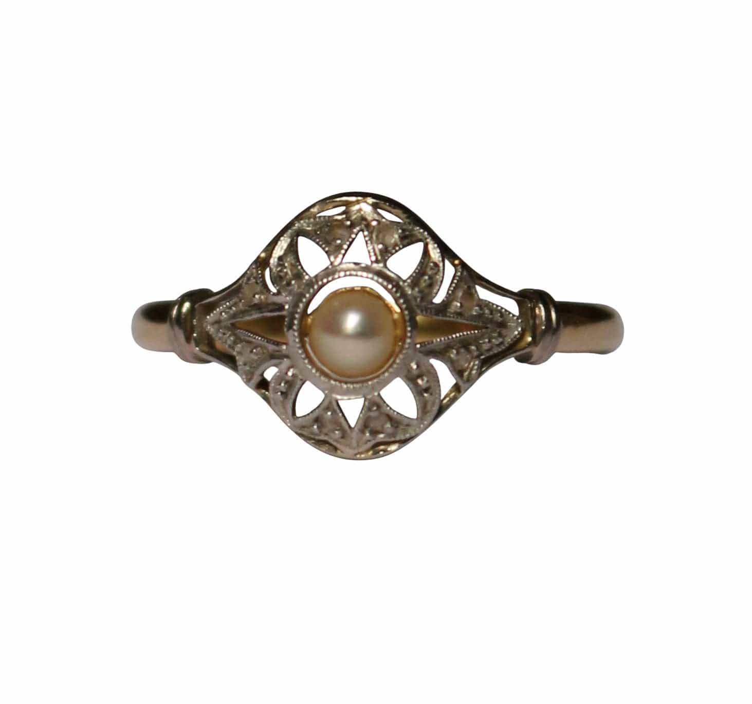 Ring Art Deco two golds and pearl 