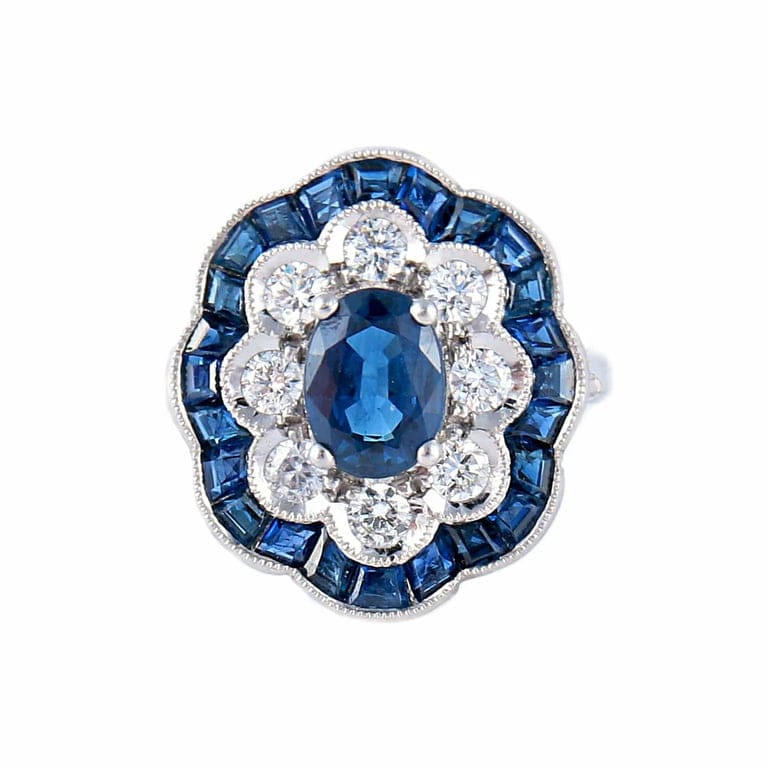 Sapphire Diamond Flower Ring