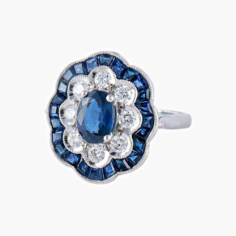 Sapphire Diamond Flower Ring - Image 2