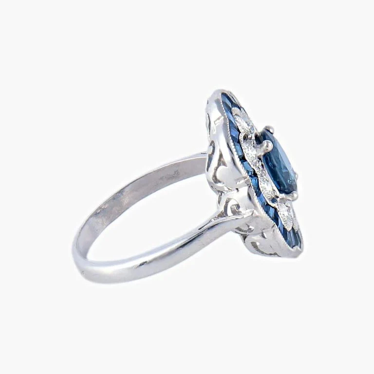 Sapphire Diamond Flower Ring - Image 4