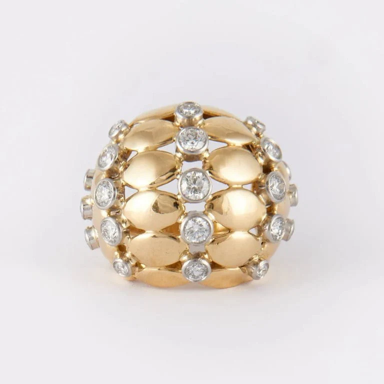 Boule ring in yellow gold, diamonds - Image 4