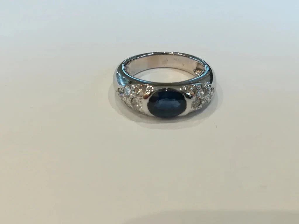 White Gold Dome Ring Sapphire Diamonds 
