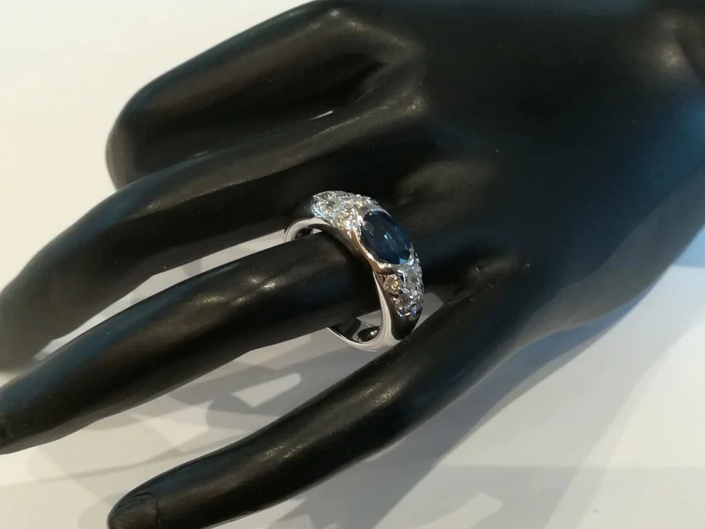 White Gold Dome Ring Sapphire Diamonds  - Image 6