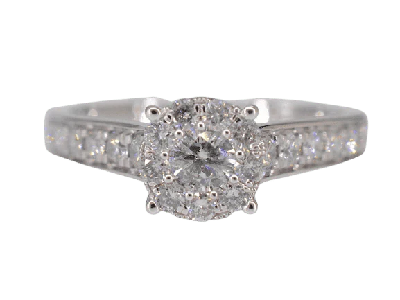 White gold entourage ring with diamonds