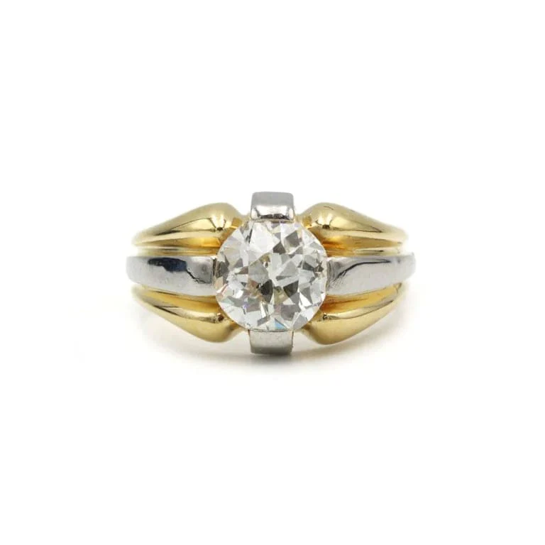Signet ring - Yellow and white gold and diamond