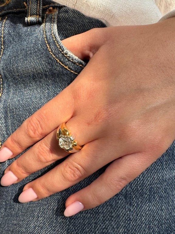 Signet ring - Yellow and white gold and diamond - Image 2