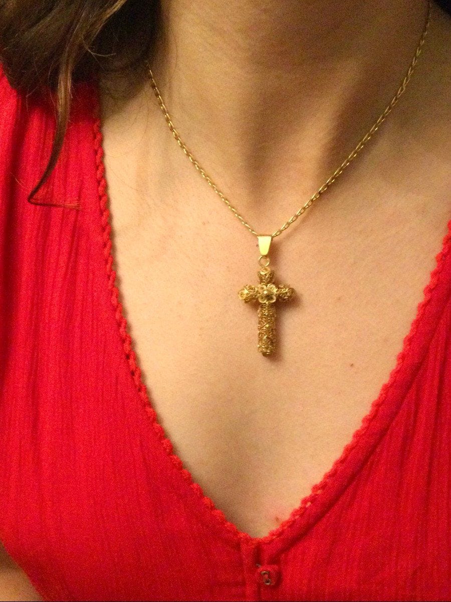 Rose Gold Filigree Cross Pendant - Image 2