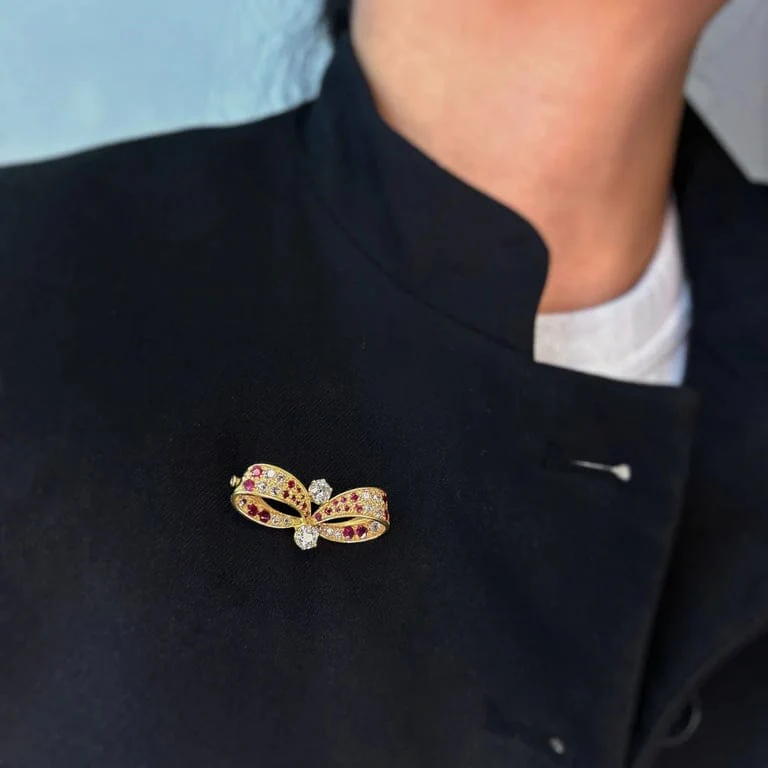 Brooch - Yellow gold, Diamonds & Rubies - Image 4
