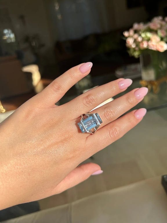 White gold ring, aquamarine - Image 3